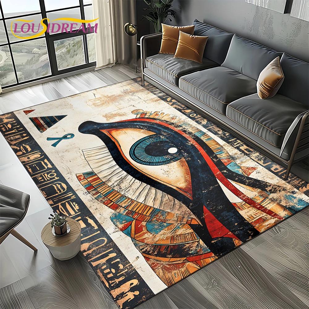 2025 Antico Egitto Mitologia Geroglifica Pittura Murale Tappeto Tappetino per Soggiorno Camera da Letto Decorazione Divano, Tappetino Antiscivolo