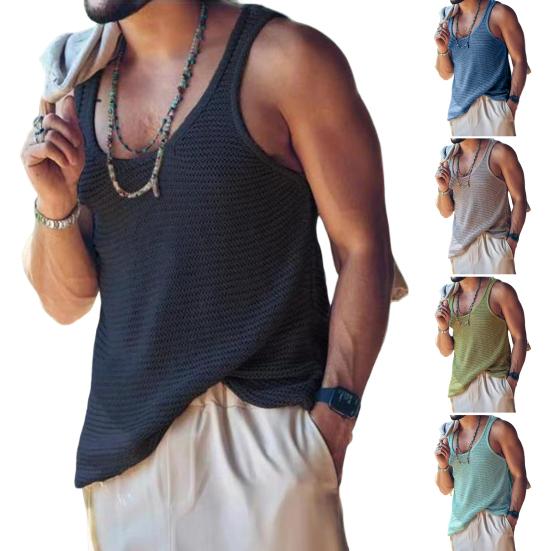 Men Summer Vest Sleeveless Solid Color Simple Style Knitted U Neck Sports Soft Pullover Men Tank Top Men Clothes
