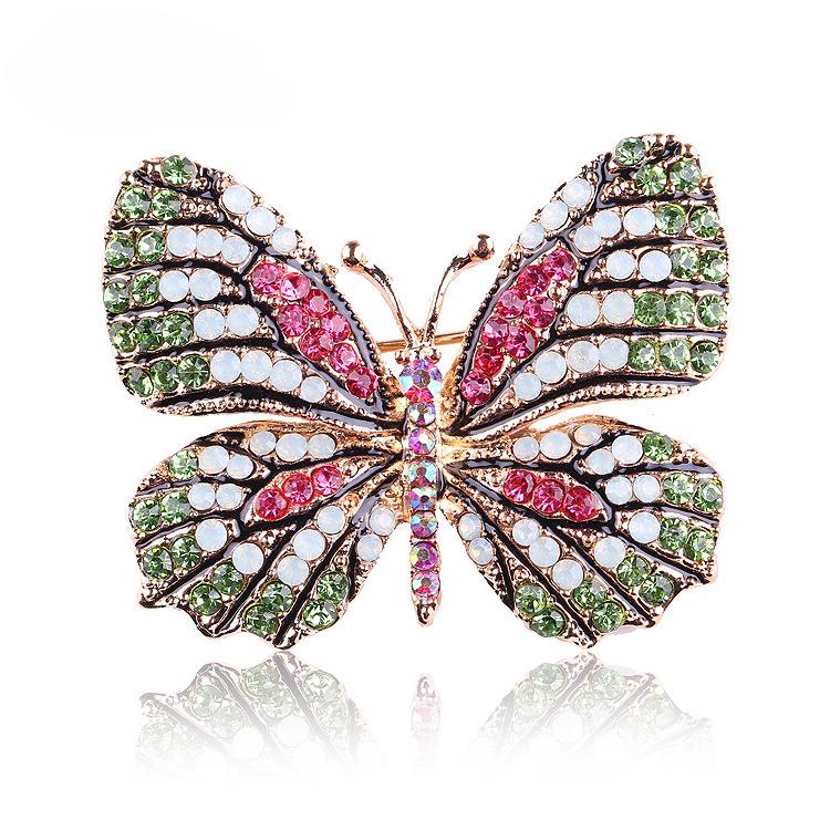 Broche papillon en alliage, strass colorés, tendance et respectueuse de l'environnement, accessoire pour femme
