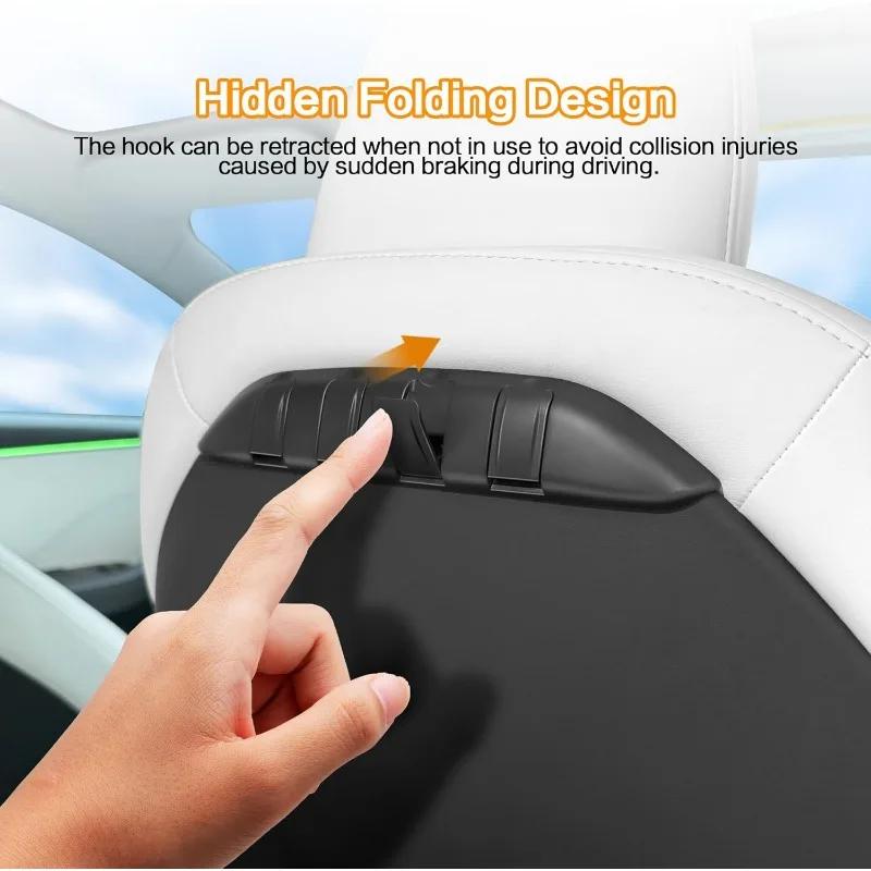 Car Seat Hooks Compatible for Tesla Model Y Model 3 2025-2025 Folding Design Seat Back Organizers for Bags Interior Accessories