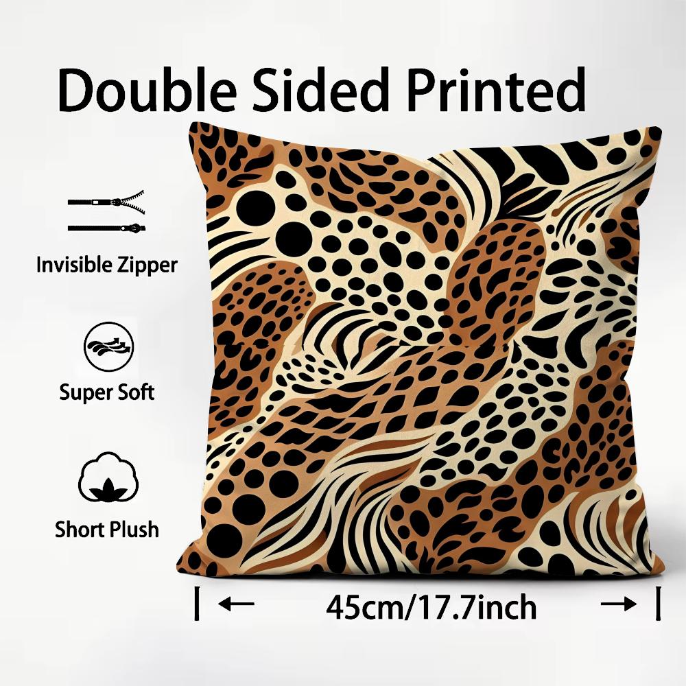 Leopard Print Fashion Cushion Cover Plush Fabric Soft DoubleSided Printed Sofa Warm Winter Home Child Gift Pillow Case