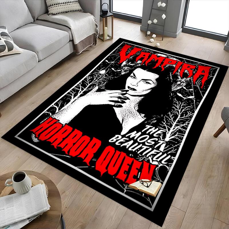 1pc Vampira Horror Queen Home Office, Durable Polyester Floor Mat with Easy, Office Decor, Urban Style, Nonslip Backing, Highquality Fabric