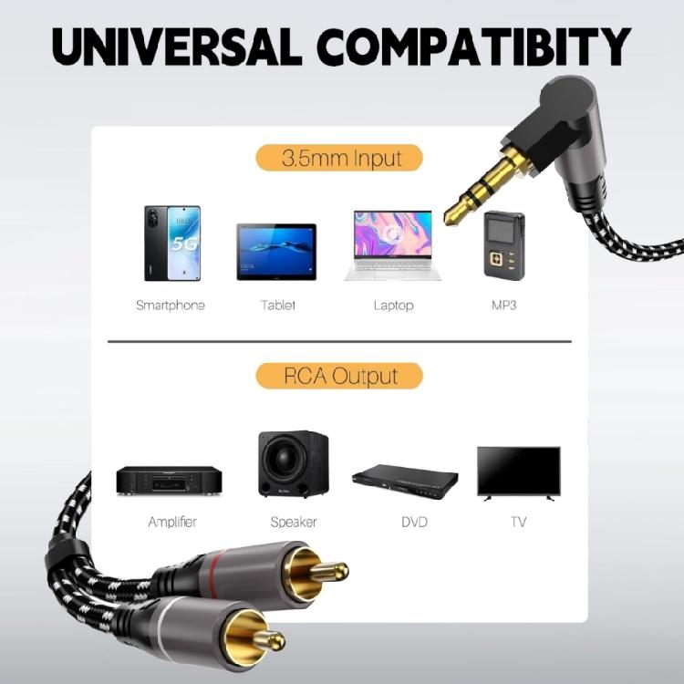 3.5mm To 2RCA Auditory Adapter Cable Cord Flexible For Noise less Signal Transfer Between Devices