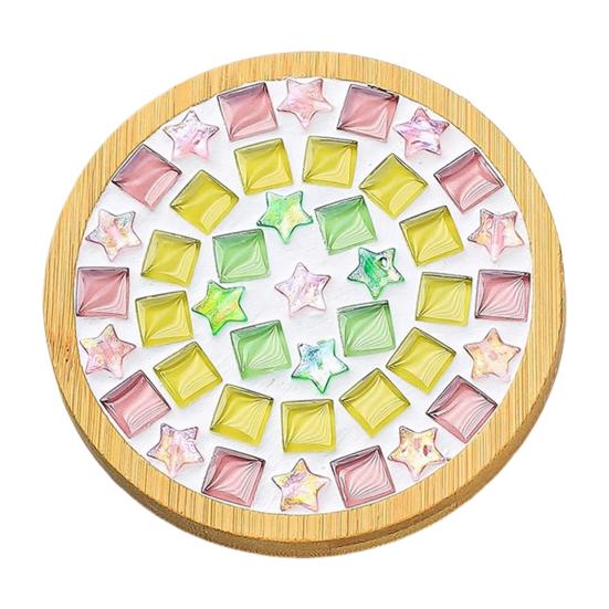 DIY Glass Mosaic Tile Coaster Set Mixed Color Mosaic Kit with Wooden Coaster Kids Adults Handmade Mosaic Crafts Coaster with Accessories