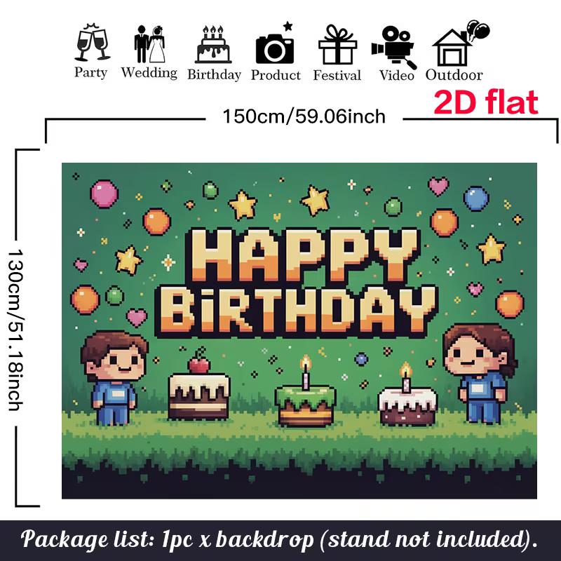 Retro Pixel Art Tapestry for Birthday, Cake Smash and Gaming Themed Photoshoot