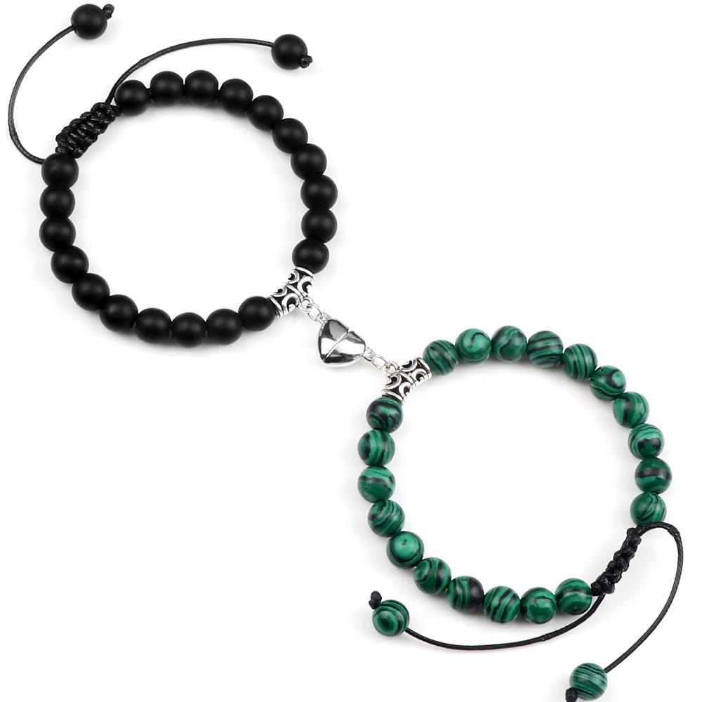 2 stuks/set Hartvormige Magneet Hanger Armband Koppels Liefde Betekenisvol Natuursteen Armbanden Sieraden 8MM Elastische Pulsera Cadeau Nieuw