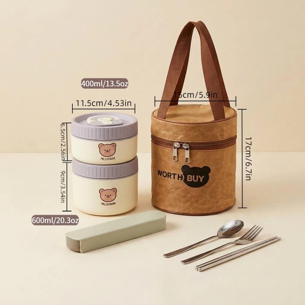 Kawaii 304 Stainless Steel Bento Box Thermal Lunch Box with Handle Microwave Safe Food Storage Containers for Kids Adults School