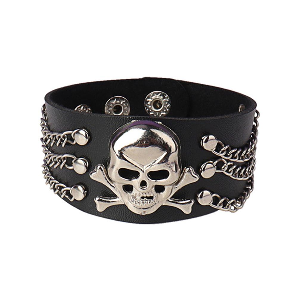 DIEZI Punk Goth Bat Skeleton Wrap Bracelet Women Men Vintage Harajuku Black PU Leather Chain Bracelet Bangles Halloween Jewelry