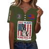 Women's Fashion Casual 250th Anniversary Independence Day Print V-Neck Short Sleeve Decorated Button-Up T-Shirt