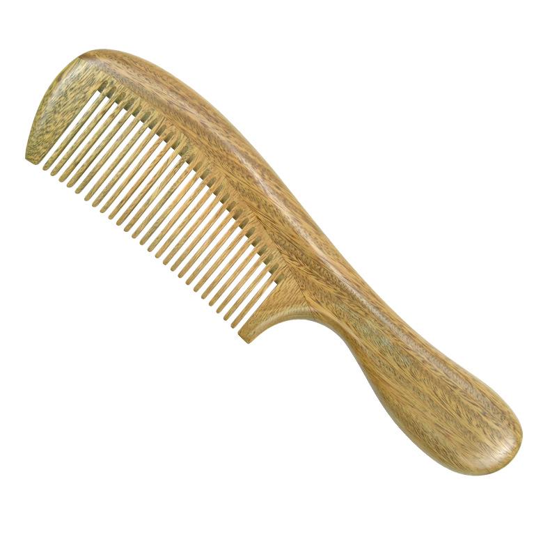 Large Green Sandalwood Carved Wooden Comb for Straight and Curly Hair, Suitable for Men and Women.