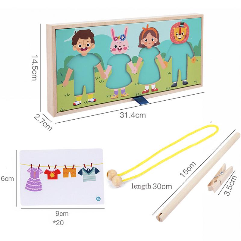 Drying Rack Clothes Dress-Up Jigsaw Puzzle Logical Thinking Matching Sorting Educational Game Kids Montessori Wooden Toys Girls