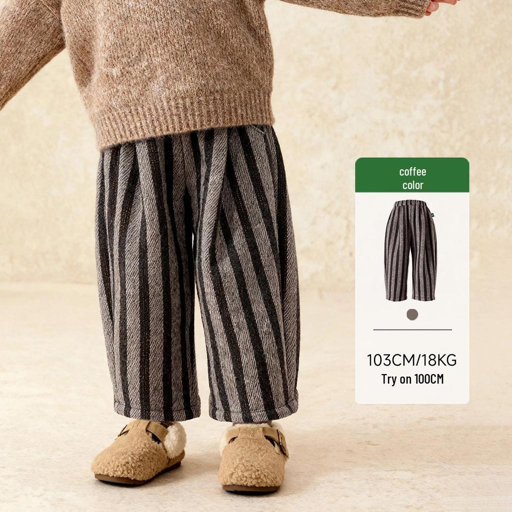 Tongbei Kids' 2025 Winter Striped Merino Wool Pants for Boys & Girls – Warm, Versatile Long Pants