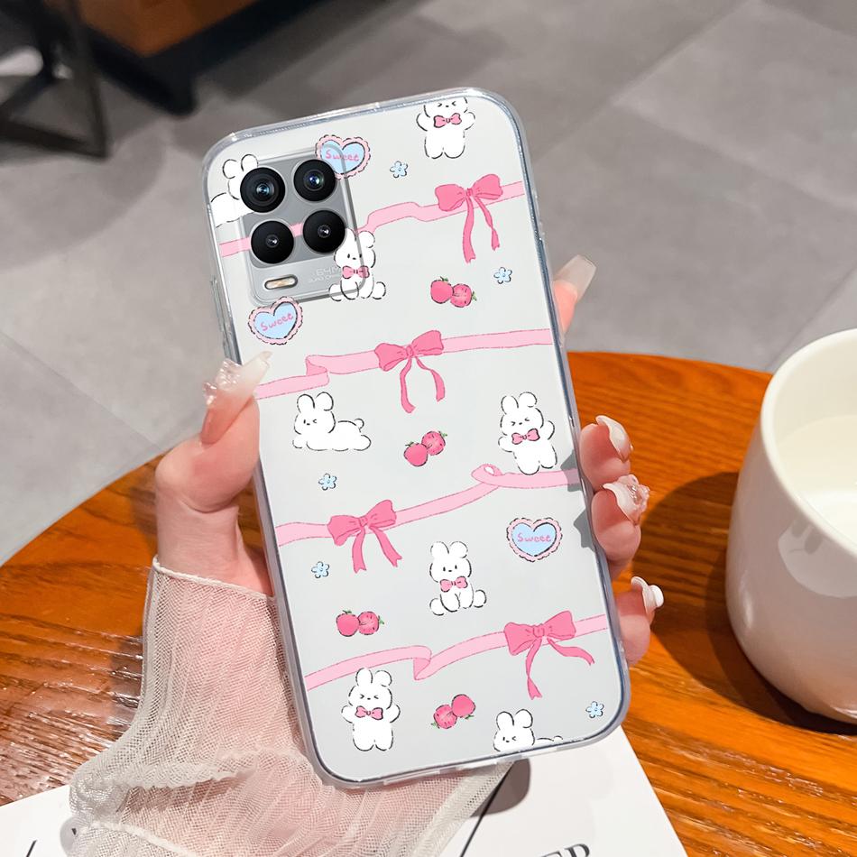 For Realme 8 Pro Case Lovely Cat Soft Transparent Phone Back Cover For Realme8 4G 5G Shockproof Comfortable TPU Silicone Bumper