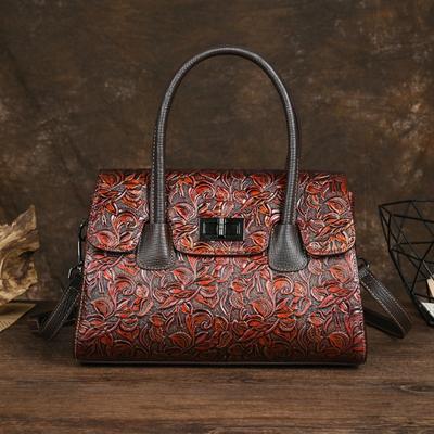 Sac à main rétro en cuir véritable pour femmes, sacs à bandoulière et à bandoulière de grande capacité en cuir de vache gaufré fait à la main