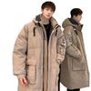 Mittellange Daunenjacke für Herren, hochwertige Winterkleidung für Paare, nationale Mode, lockere weiße Entendaunenjacke mit Kapuze für Herren