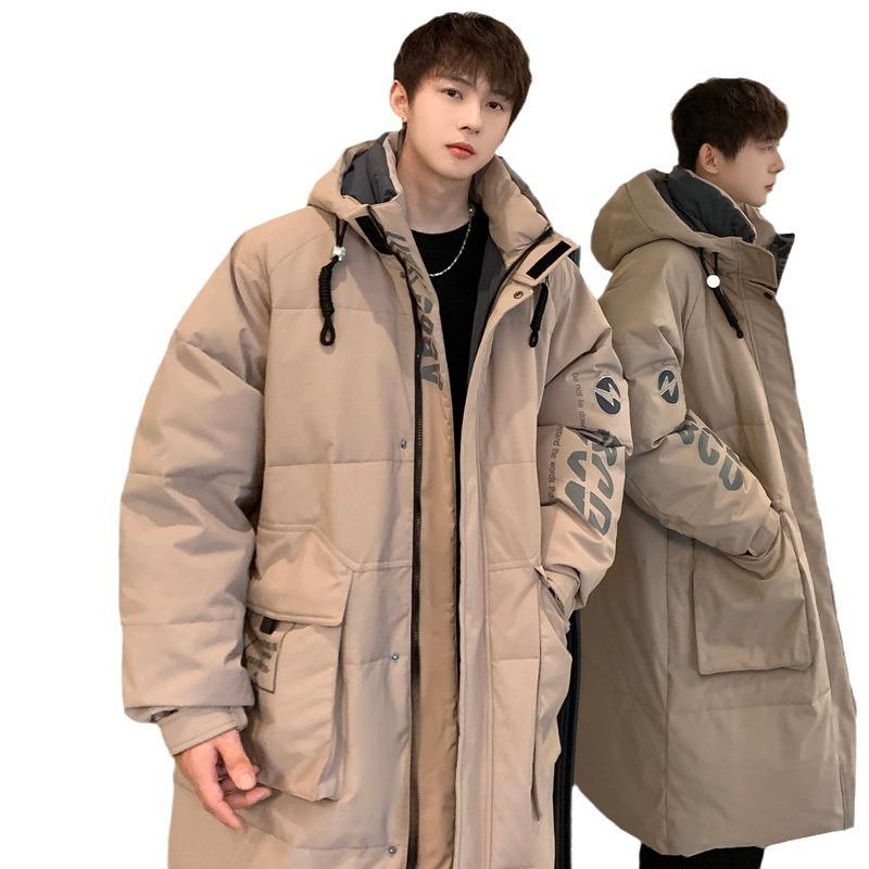 Mittellange Daunenjacke für Herren, hochwertige Winterkleidung für Paare, nationale Mode, lockere weiße Entendaunenjacke mit Kapuze für Herren
