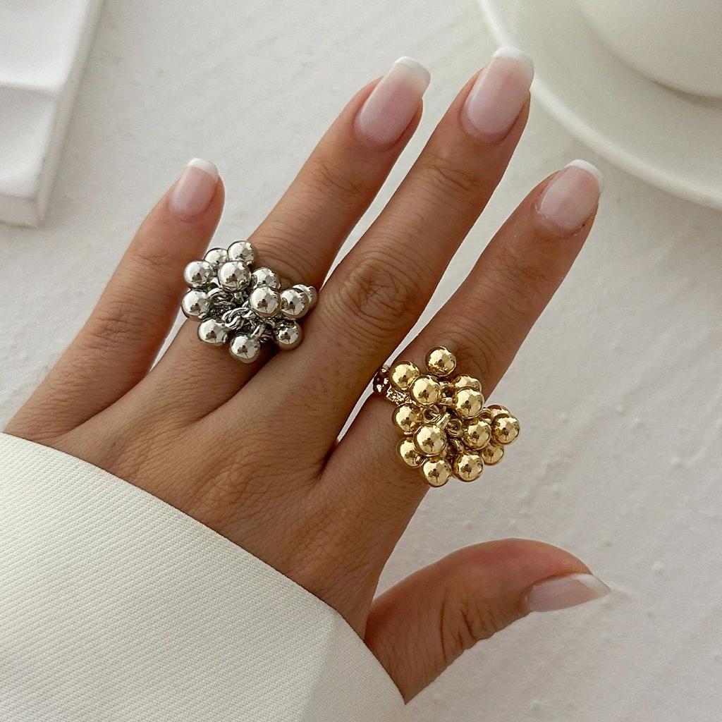 Irregular Pleated Round Ball Fringed Open Ring Niche Design Personalized Fashion Versatile Light Luxury High-end Jewelry
