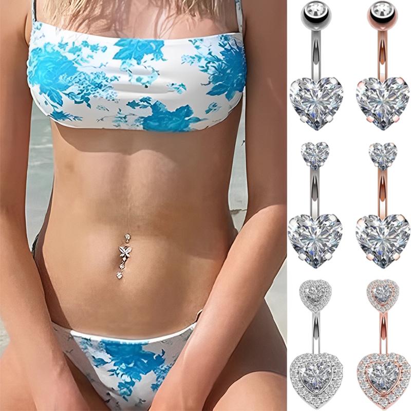 Shiny Zircon Crystal Belly Button Rings for Women Fashion Heart Navel Ring Metal Steel Barbell Butterfly Body Piercing Jewelry