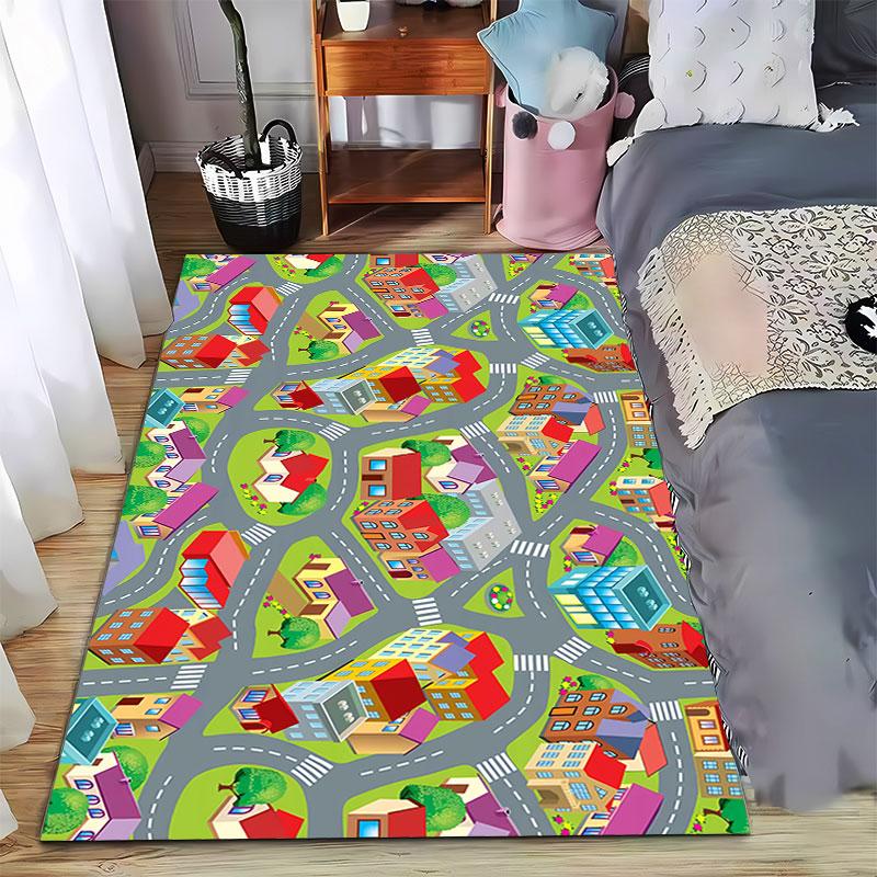 Colorful Town Road Carpet suitable as a non-slip mat for the living room or bedroom sofa