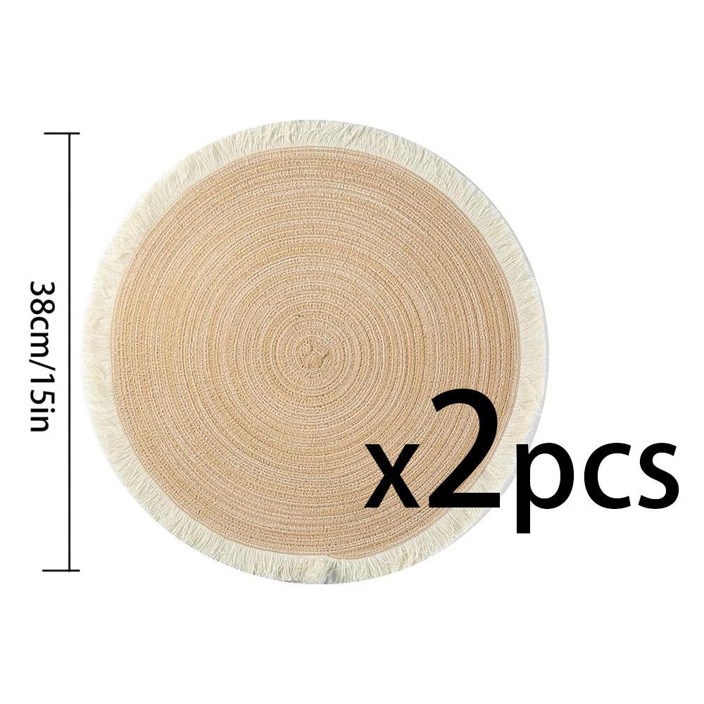 2/4/6pcs/set Hot Selling Fringe Eco-friendly Household Non-Slip Morden Style Table Woven Placemats Polyester Round Mat