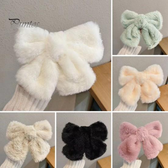 Mädchen Große Schleife Haarnadel Einfarbig Plüsch Textur Haar Clip Herbst Winter Stil Haar Zubehör Täglichen Tragen