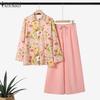 ZANZEA Women Long Sleeve Floral Blouse and Pants Casual Two Piece Suit Sets
