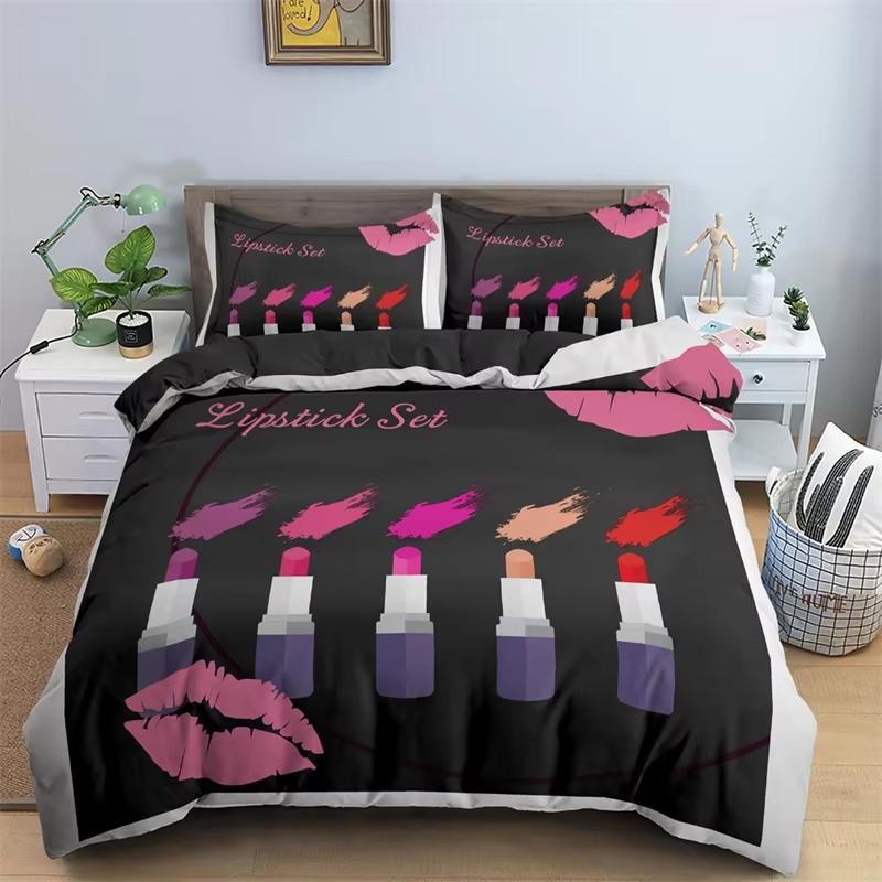 Fashion Princess Dress Perfume Lipstick Duvet Cover King Full Women Cosmetic And Makeup Theme Bedding Set Microfiber Quilt Cover