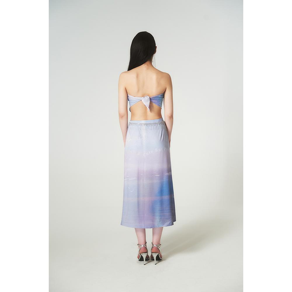 Hatu Beach Printing Slit Midi Skirt Purple
