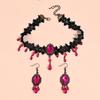 1 Zestaw Kolczyki Wiszące z Frędzlami i Naszyjnik w Stylu Dark Gothic, Vintage Boho Kolczyki z Łańcuszkiem i Koronkowym Wisiorkiem