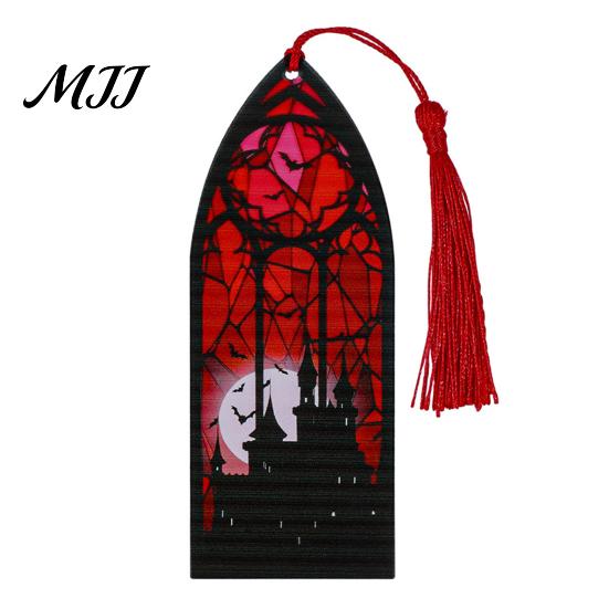 Book Page Marker Stained Glass Art Acrylic Bookmark, Halloween Dark Aesthetic Mark, Transparent Lightweight with Tassel, Gifts for Readers &
