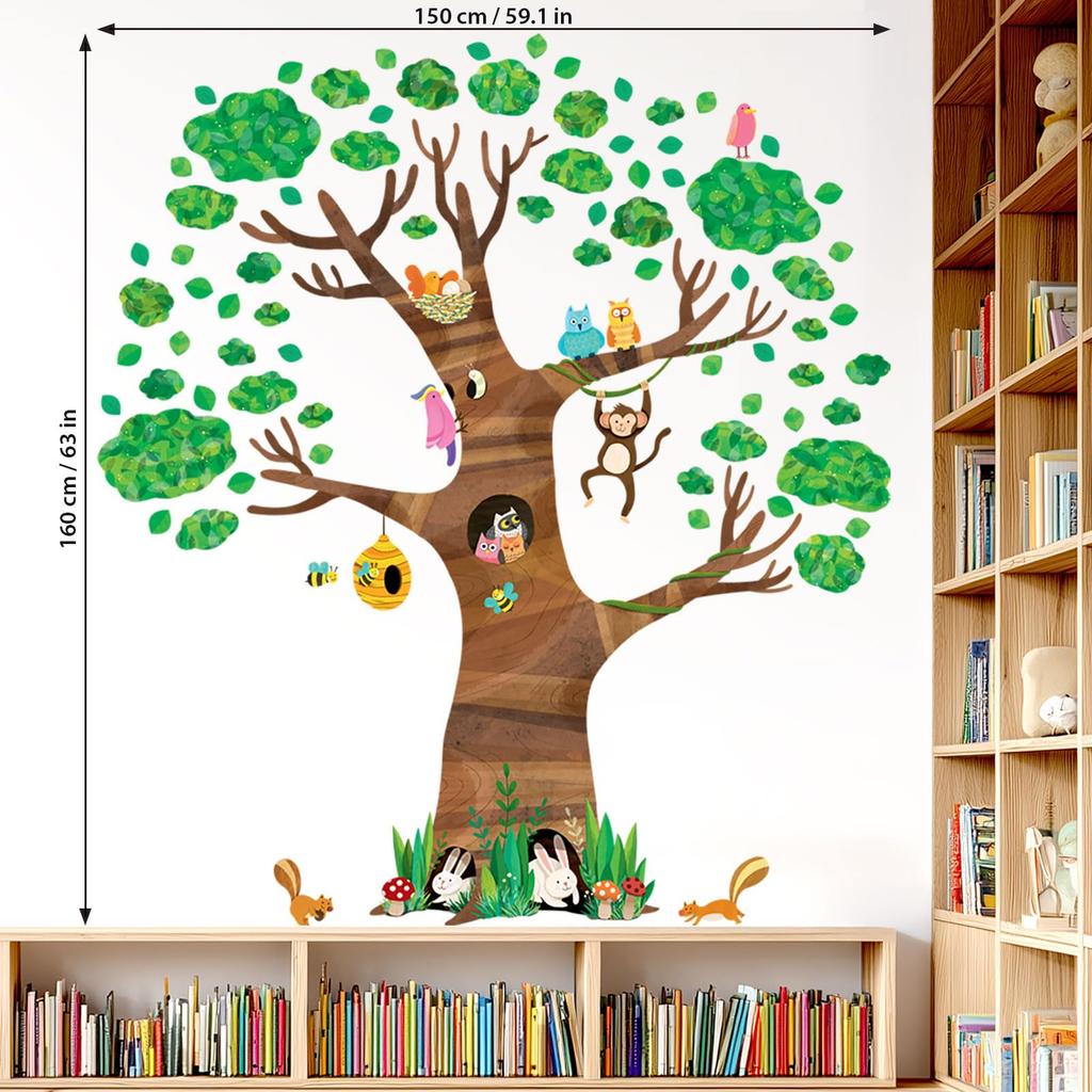 Decowall Extra Large Giant Tree and Animal Wall Sticker Decorative Wall Art Sticker for Kids Bathroom Room Infant DL4-1709 (150x160 Cm) Kindergarten,