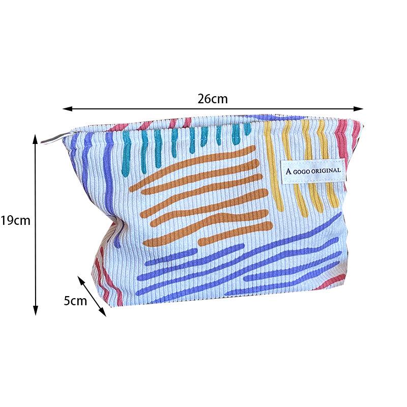 Niche Corduroy Color Block Striped Makeup & Skincare Toiletry Travel Bag