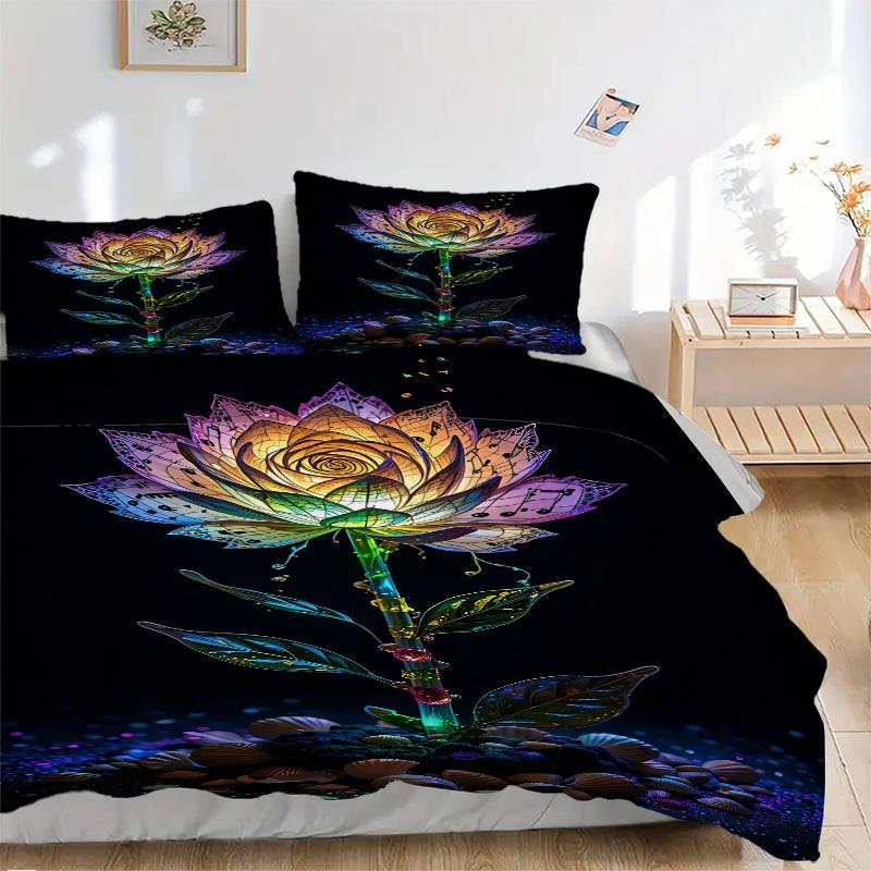 3pc Music Bloom Lotus Cover Set - 1 Quilt Cover + 2 Pillowcases, All Seasons Bedroom Setting, Perfect for Home013