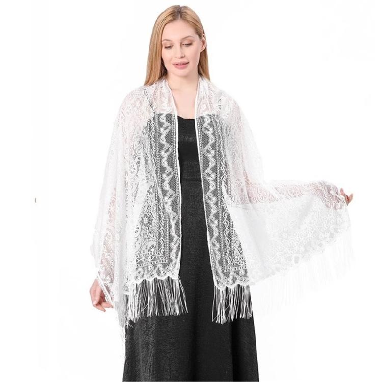 Elegant Lace Shawl Hollowed Shoulder Wrap Scarf Covering With Tassels Great For Female Various Occasion and Outfit