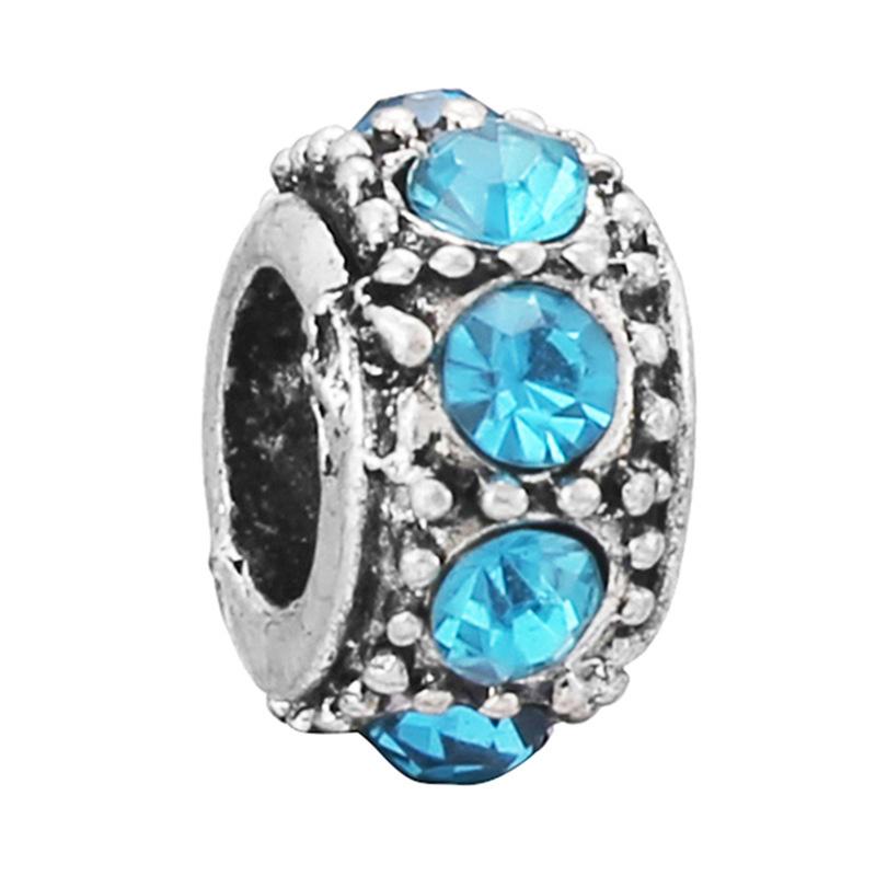 New Silver Plated Blue Diamond Alloy Large Hole Charm Beads For DIY Bracelet Necklace Jewelry Accessories Gifts