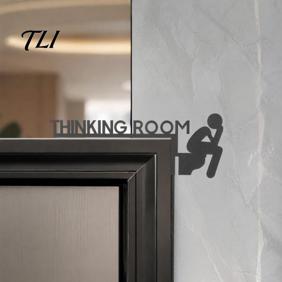 Funny Restroom Decor Bathroom Door Sign, Thinking Room Metal Wall Art with Humorous Quotes, Self-Adhesive Home Accents Toilet Sign for Restroom,