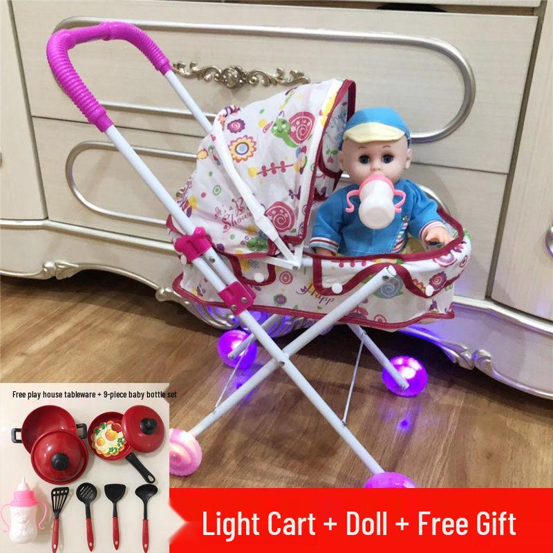 Baby Girl Doll Stroller with Light and Sound - Pretend Play Birthday Gift