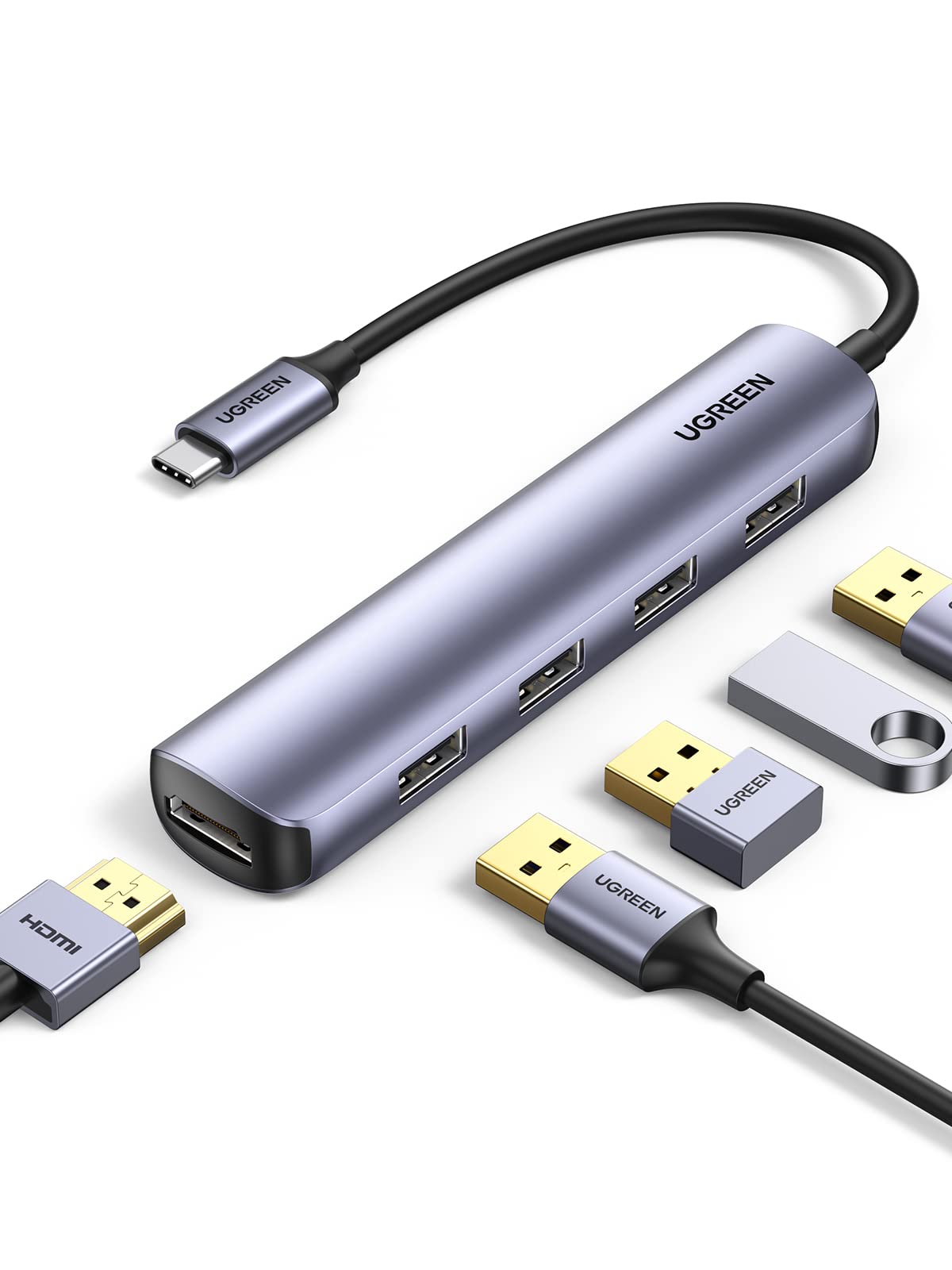 

Ugreen USB C Hub Multiport Adapter HDMI Slim Hub Ports для сверхбыстрой передачи данных 5 Гбит/с Выход HDMI 4K Совместимость с Macbook Macbook iPad 5-в-1