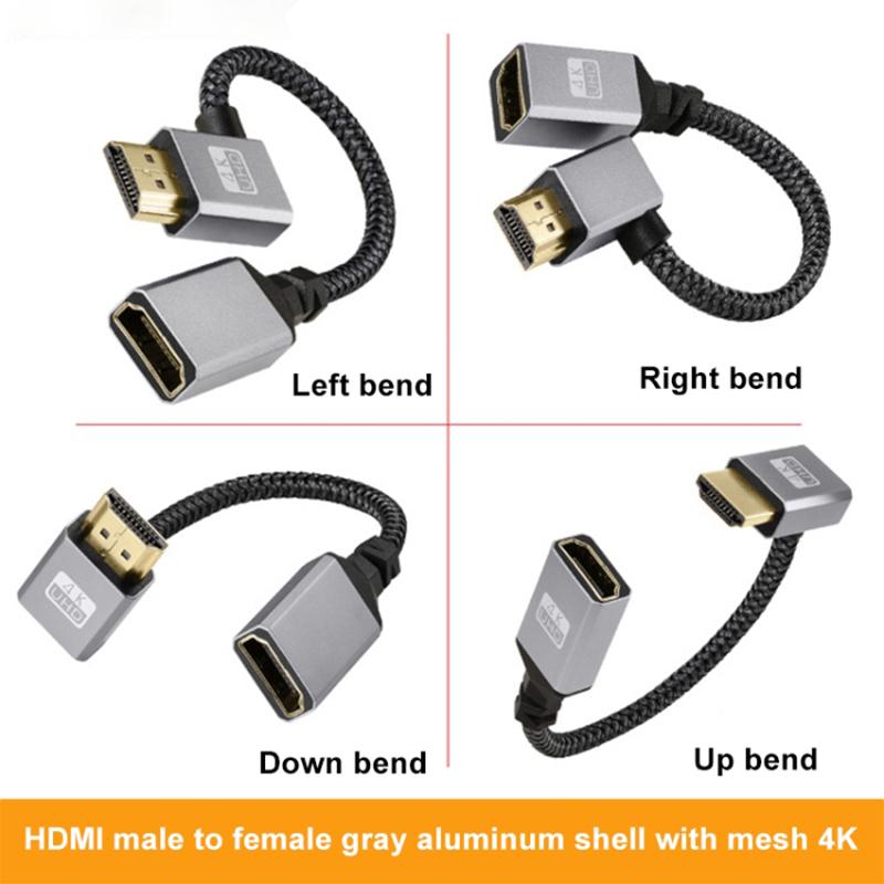20cm Left Bend HDMI Male to Female 4K High-Definition Extension Cable Audio Video Adapter Cord