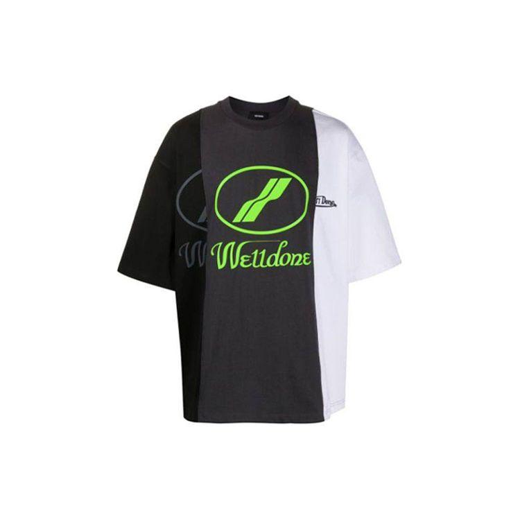 WE11DONE Logo Print Reflective Color Block High Street T-Shirt Unisex T-Shirts Black WD-TP7-20-100-U-WH