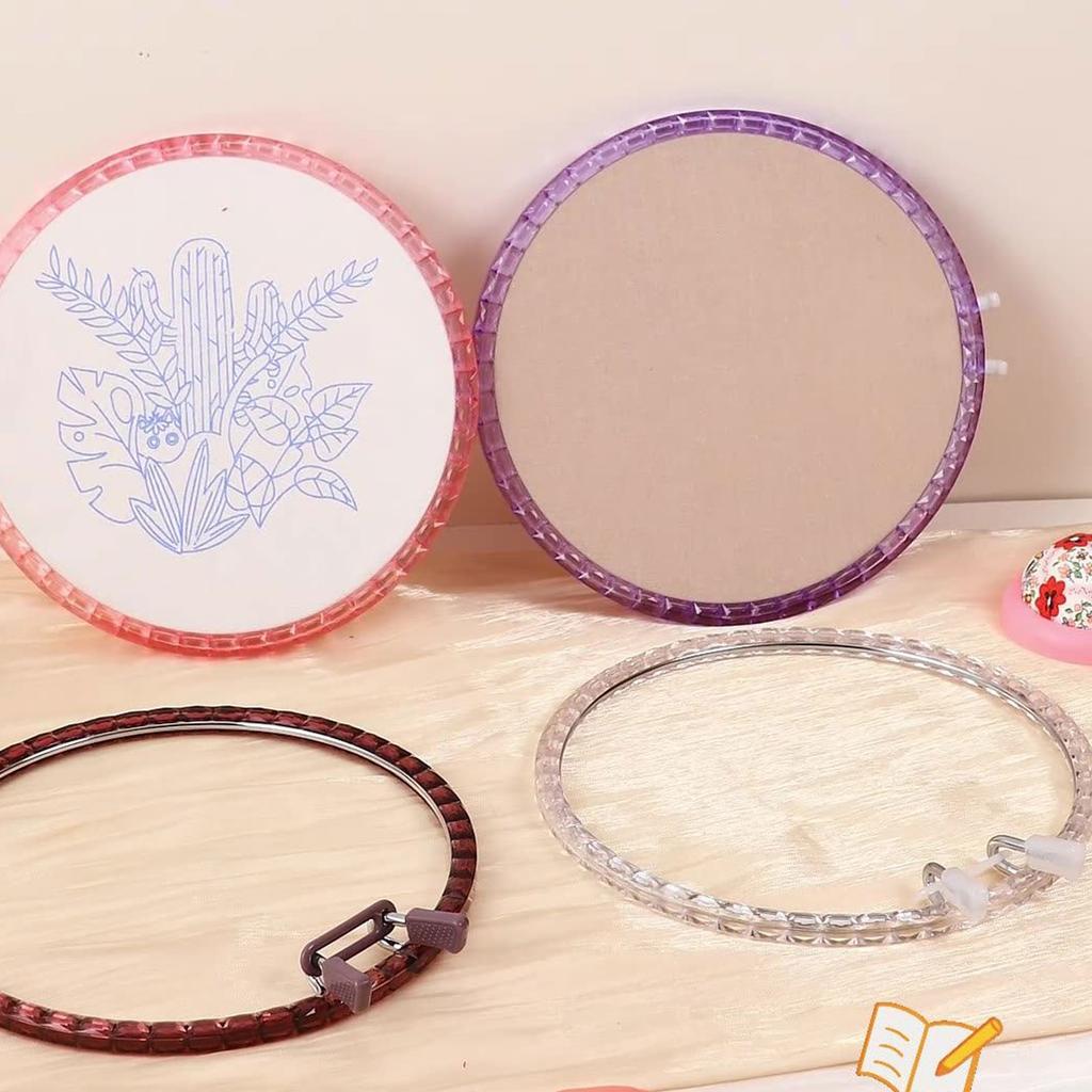 2Pcs Adjustable Spring Loaded Embroidery Frames Round Plastic Stitching Hoops for Needlework Stitching and Sewing Craft