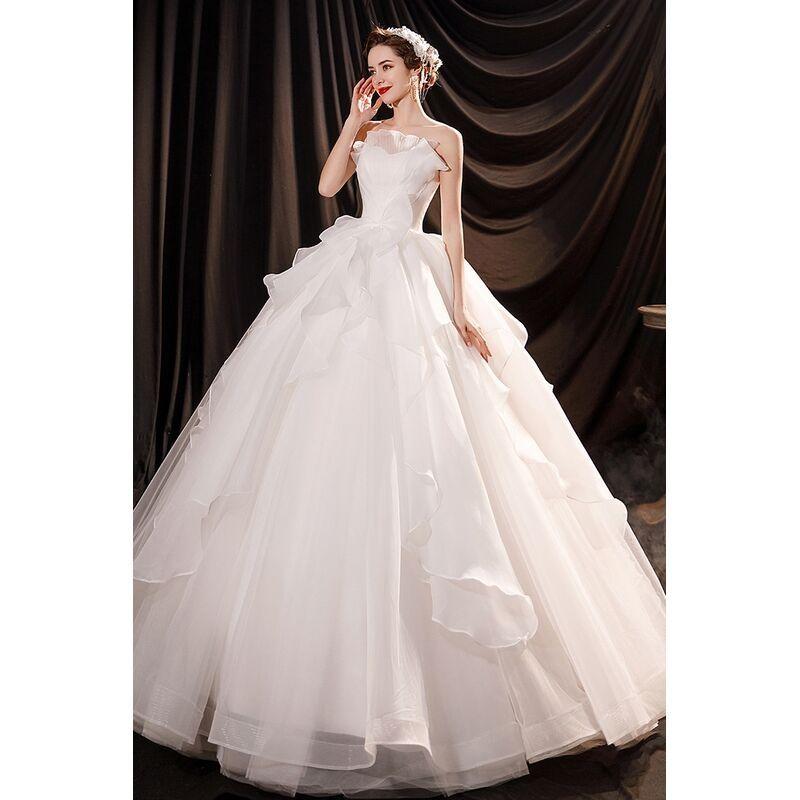 New Strapless French Wedding Dress | Romantic Floral Applique Bridal Gown | Elegant A-Line Floor Length Dress | Trendy Couture Bride Dress