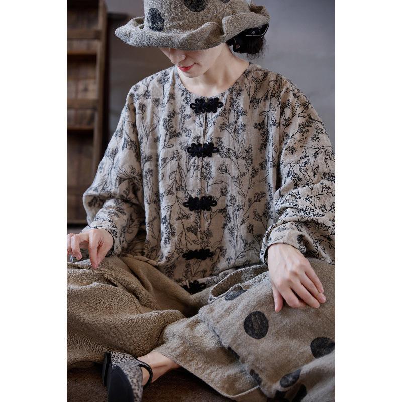 Highly Recommended Retro Floral Embroidery Lightweight Shirt - Autumn Chinese Style
