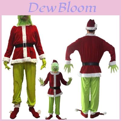 Conjunto de Fantasia Cosplay do Grinch Chamativo Para Festas de Máscaras de Halloween