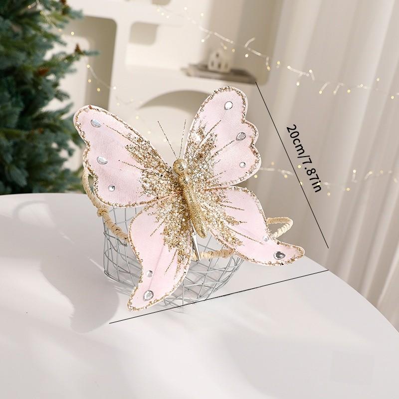 

Christmas Tree Glitter Decor With Faux Butterfly Ornaments For Holiday Festivities світло-рожевий колір