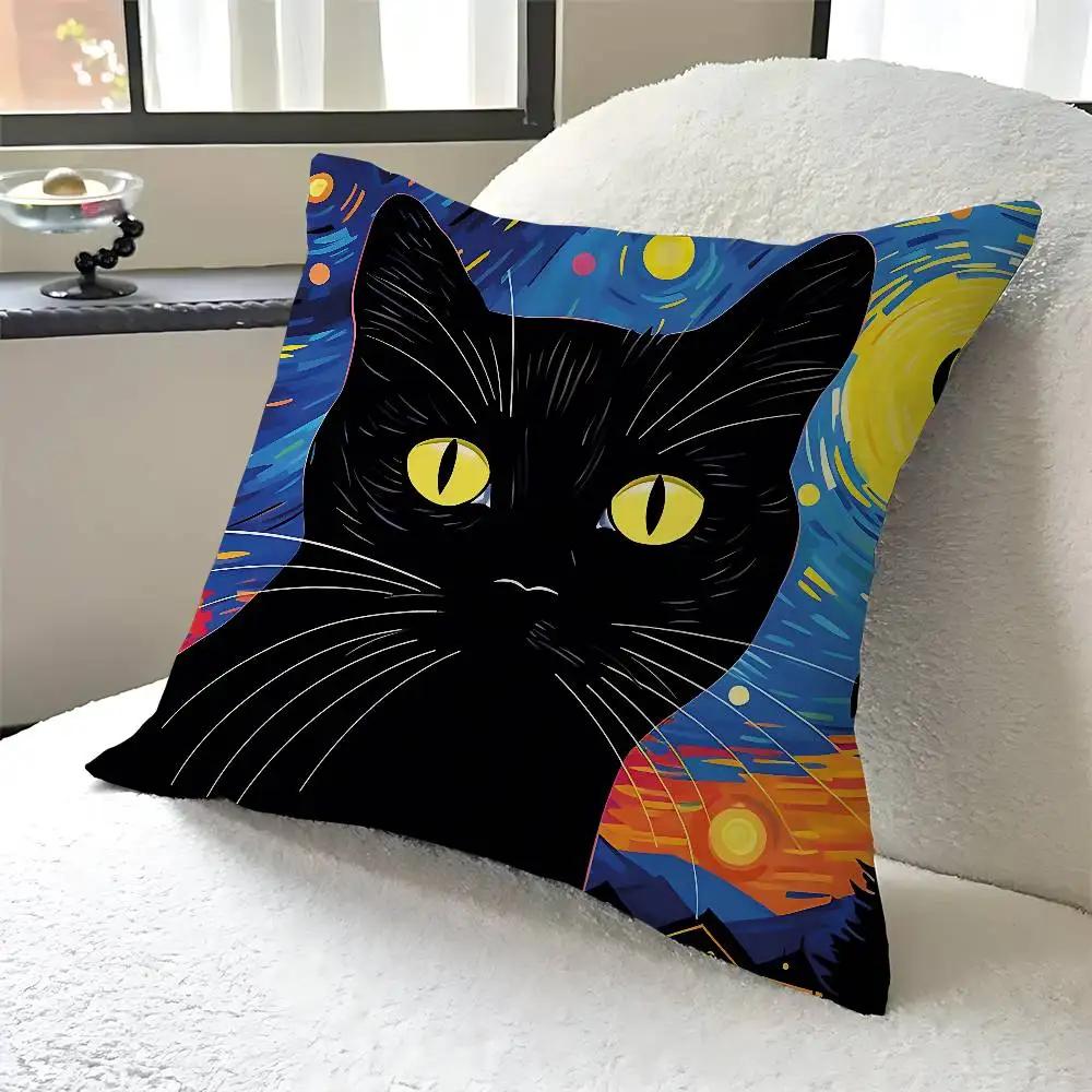 Cat And Vincent Van Gogh Pillow Anime Pillow Sofa Bed Head Pillow Cover Cushion Cover