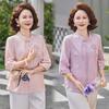 Elegant Summer Blouse for Mothers: Chinese Style Seven-Sleeve Top for Middle-Aged & Elderly Women