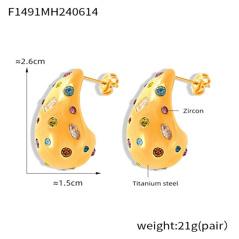 

18K Gold Teardrop Diamond-Studded Titanium Earrings: Light Luxury, Non-Fading, Stylish for Women