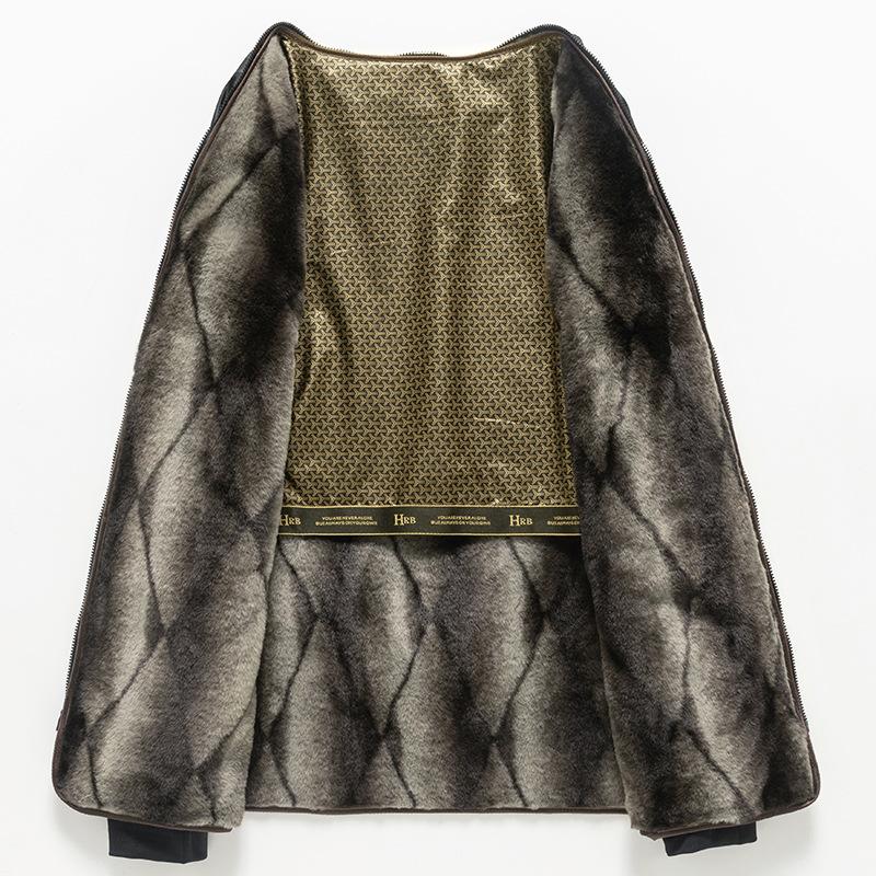 Chenille Coat for Middle-aged and Elderly Men, Removable Velvet Lining, Daddy's Thick Woolen Coat