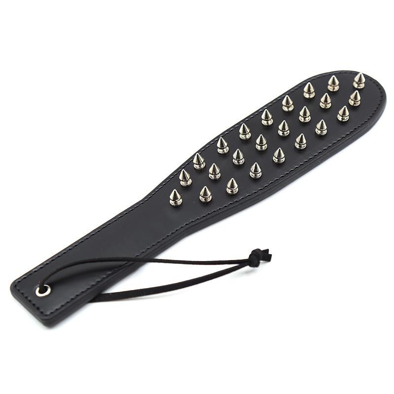 Adult Game 38.5CM Enhance Pain Leather Stainless steel Spikes Spanking Paddle Slapper Whip Bdsm Bondage Flogger Whips Sex Toys